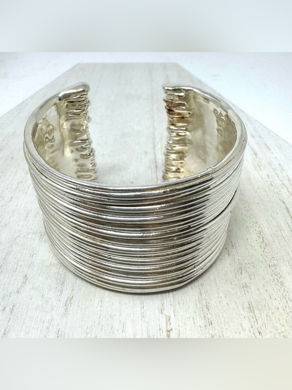 Sterling silver ribbed cuff bracelet, made in Israel